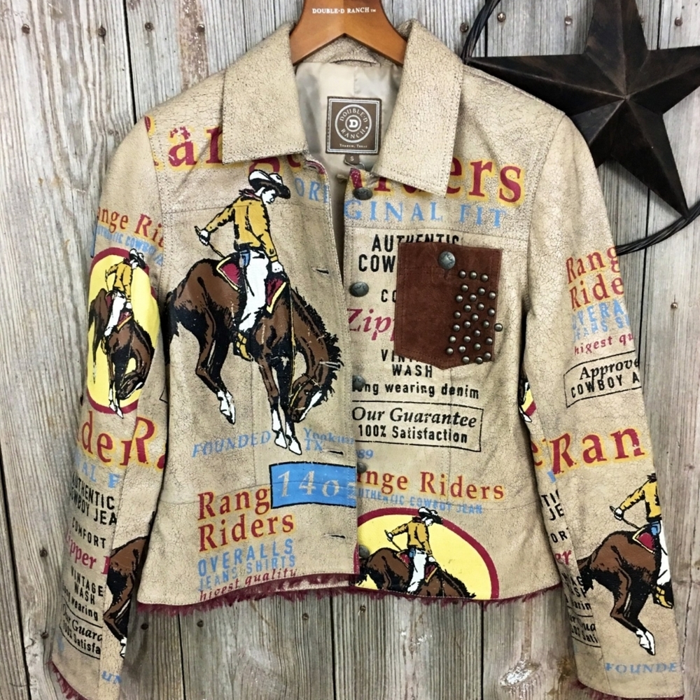 NWOT Range Rider Jacket Double D Ranch Leather Jacket Fringe Trim Button Front
